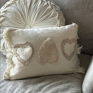 NEW! Shabby Chic Cottage Farmhouse Heart Cream Fringe Accent Throw Pillow